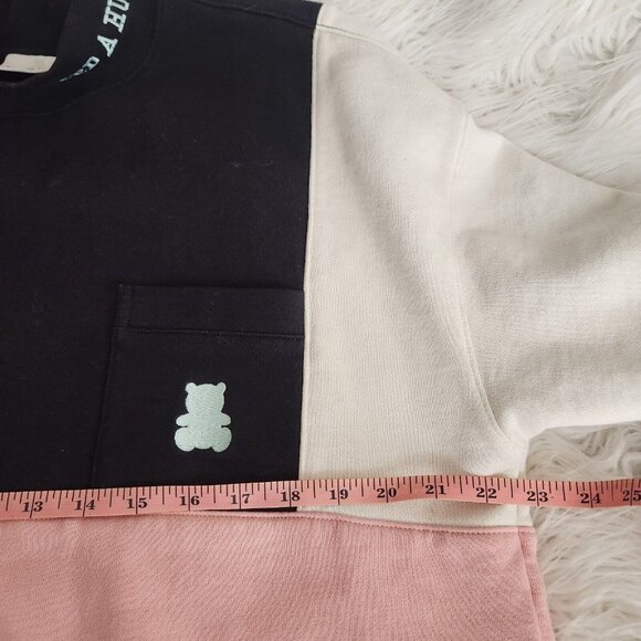 Teddy Fresh Sweatshirt Unisex M Need A Hug Color Block Mock Neck Black Pink - Picture 7 of 16